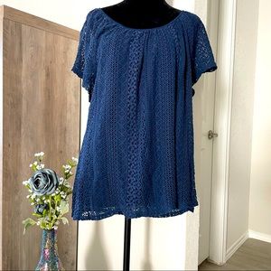 Roz & Ali Dark Blue Crochet Top